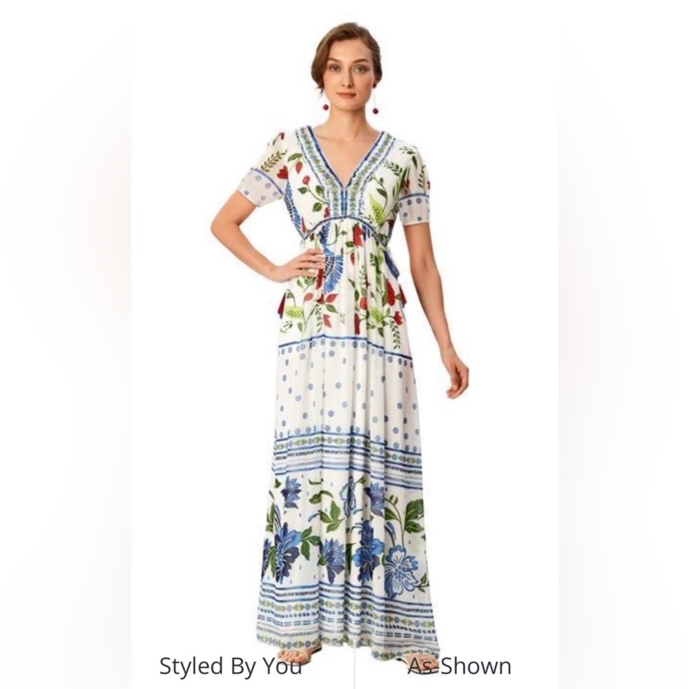 NWOT Eshakti Floral Bird Print Georgette Dress